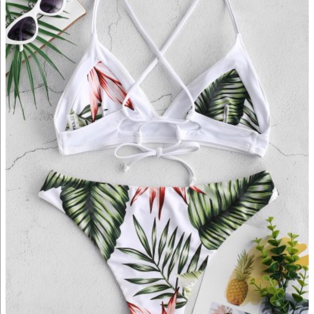 ZAFUL Tropical Leaf Criss Cross Bikini Set